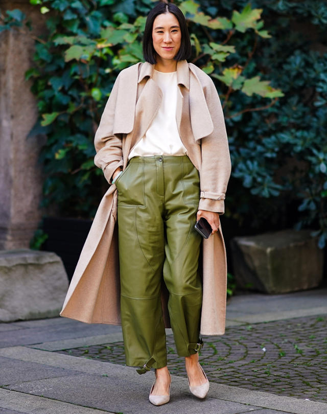 pants, block heel sandals, suede pants, brown pants, shirt