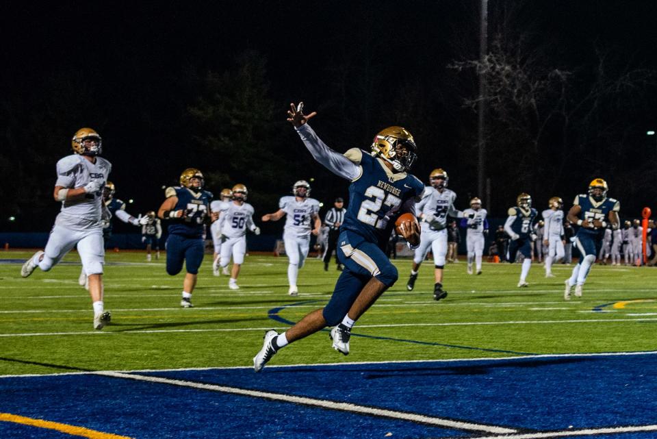 Newburgh's Matt Paterson runs in a touchdown in the fourth quarter during the NYSPHSAA Class AA semifinall football game in Middletown, NY on Saturday, November 26, 2022. Newburgh defeated Christian Brothers Academy. KELLY MARSH/FOR THE TIMES HERALD-RECORD