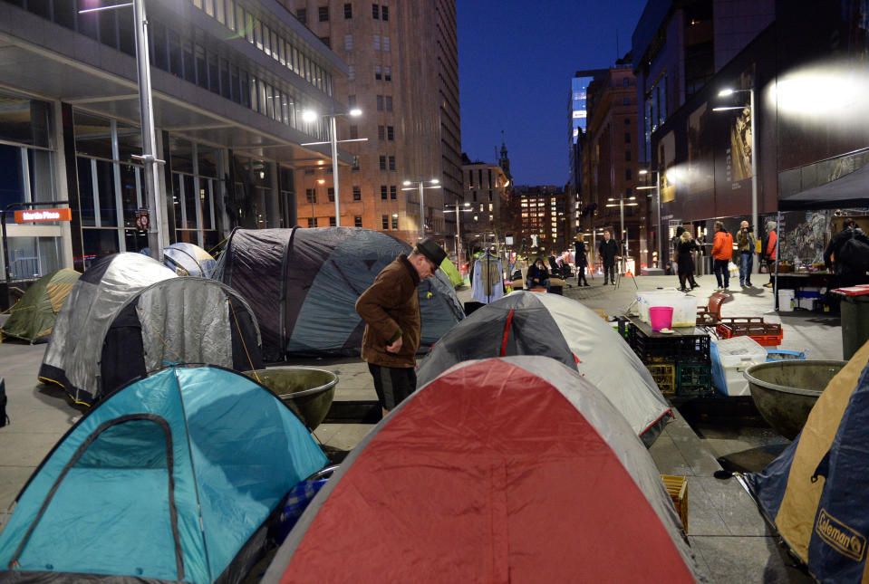 The tent city in Martin Place was one of the largest displays of inequality in Australia. Image: AAP