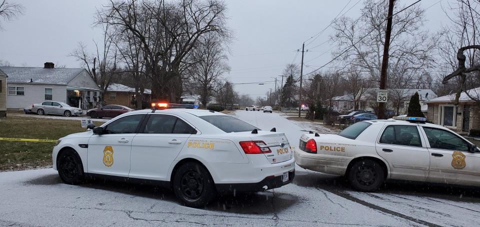 Indianapolis police investigate the scene of a shooting that left multiple people dead on Jan. 24, 2021.