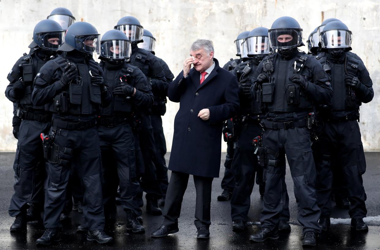 Herbert Reul, North Rhine-Westphalia's interior minister presents the state's unit for arrests and securing evidence in February 2019 (EPA)