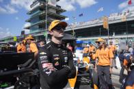 Alexander Rossi watches during qualifications for the Indianapolis 500 auto race at Indianapolis Motor Speedway, Saturday, May 18, 2024, in Indianapolis. (AP Photo/Darron Cummings)