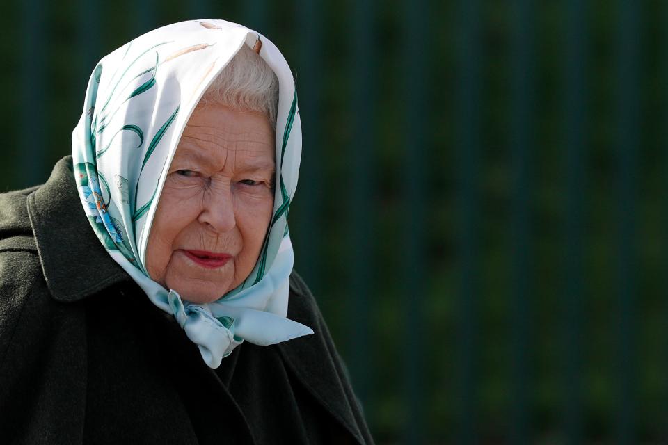 TOPSHOT - Britain's Queen Elizabeth II reacts during her visit to Wolferton Pumping Station in Norfolk, east of England on February 5, 2020, where she officially opened the new station. - Wolferton Pumping Station allows the surrounding 7,000 acres of marshland, which sits below sea level, to be drained, dried out and farmed. The Queen's father, King George VI, opened the original station on February 2, 1948. (Photo by Adrian DENNIS / POOL / AFP) (Photo by ADRIAN DENNIS/POOL/AFP via Getty Images)