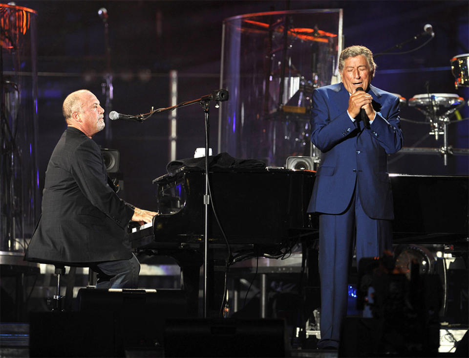 Billy Joel and Tony Bennett perform during Last Play at Shea at Shea Stadium on July 16, 2008 in Queens, NY.