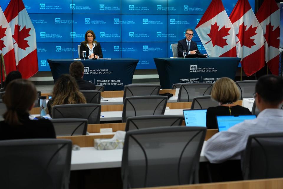 Governor of the Bank of Canada Tiff Macklem and Senior Deputy Governor Carolyn Rogers hold a press conference in Ottawa on Oct. 26, 2022. THE CANADIAN PRESS/Sean Kilpatrick