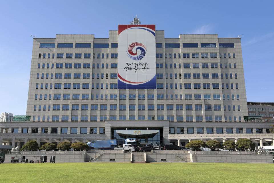 The new presidential office building is seen in Seoul, South Korea, Monday, May 9, 2022. For most South Koreans, the former presidential palace in Seoul was as shrouded in mystery as the buildings in their secretive rival North Korea. That’s now changed recently as thousands have been allowed a look inside for the first time in 74 years.( Yonhap via AP)