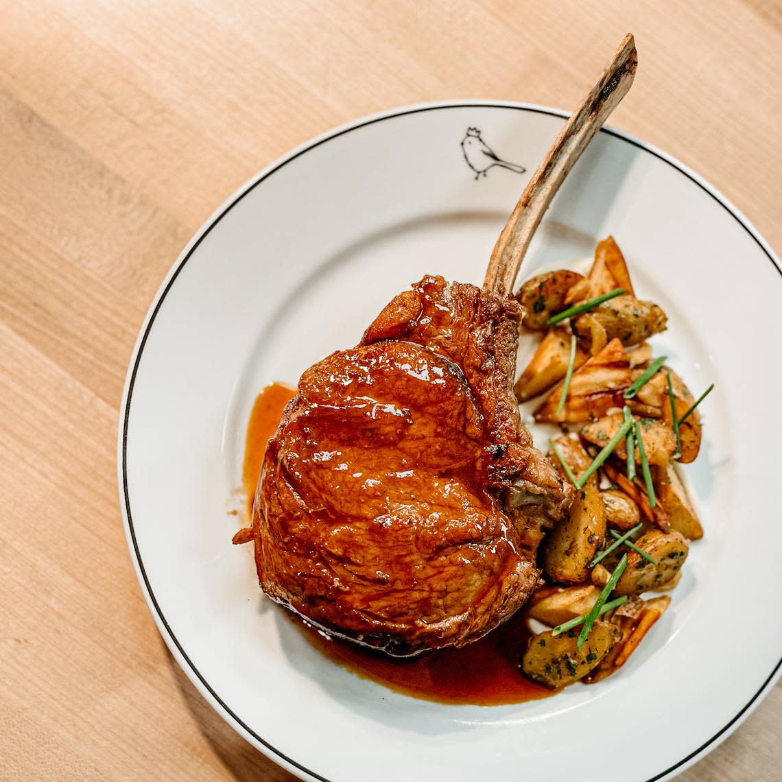 A massive veal chop from Bluebird in Chapel Hill, the winner of the News & Observer’s Best New Restaurant Bracket.