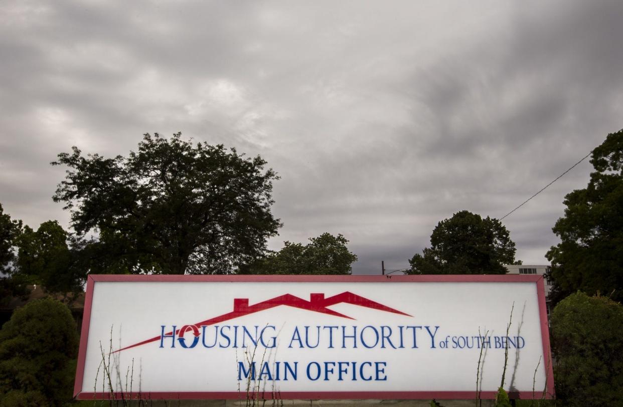 The Housing Authority of South Bend sign outside the main office in South Bend.