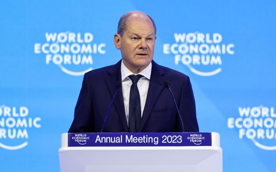 German chancellor Olaf Scholz told the World Economic Forum in Davos that Germany would avoid a recession - Stefan Wermuth/Bloomberg