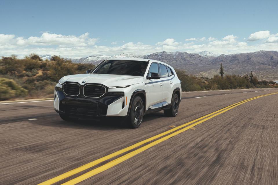 <p>Motivating the XM is a plug-in-hybrid powertrain that combines a twin-turbo 4.4-liter V-8 with an electric motor sandwiched between the engine and the eight-speed automatic transmission. Combined output is 644 horsepower and 590 pound-feet of torque. </p>