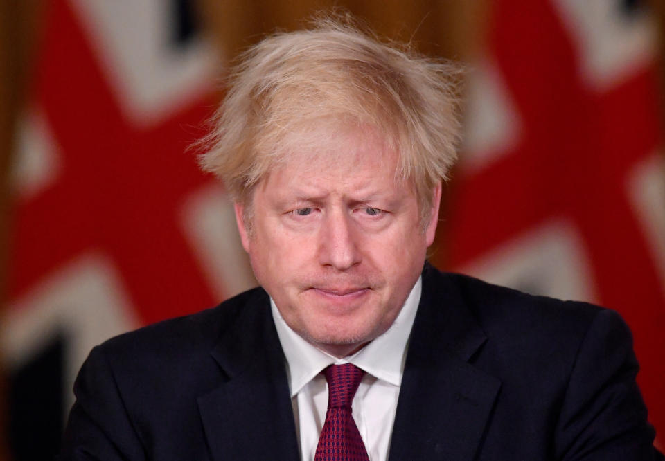 Prime Minister Boris Johnson during a news conference in response to the ongoing situation with the Covid-19 pandemic, at 10 Downing Street, London.