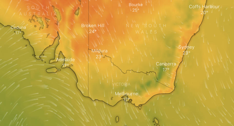 A weather map of Australia's east coast.