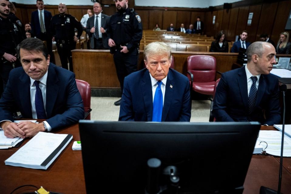 Trump’s lawyer Emil Bove (right) claimed Trump did not make any “willful violations” of the judge’s gag order, which has some “ambiguities.” via REUTERS