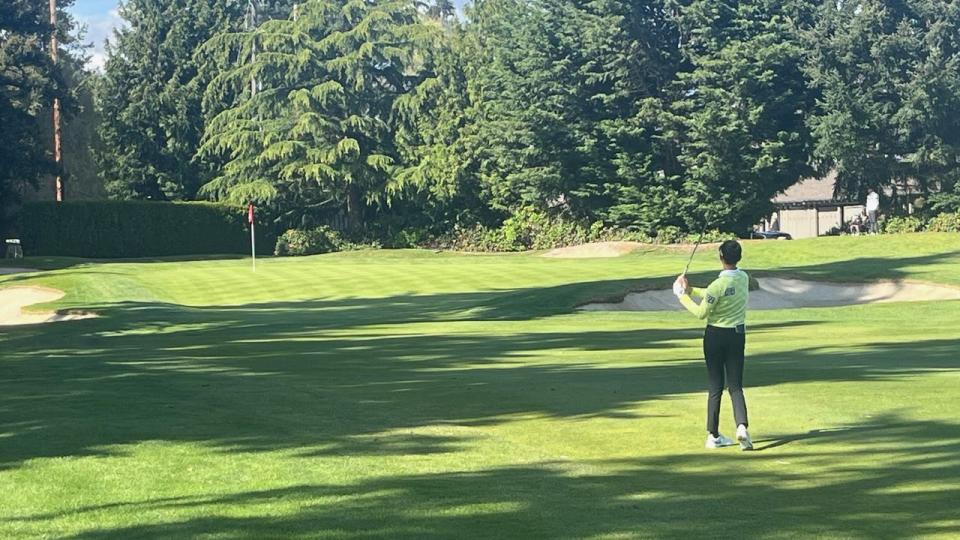 <div>Yealimi Noh hits her second shot on the 18th hole at Rainier Golf & Country Club during the second round of U.S. Women's Open qualifying on April 30, 2024.</div> <strong>(Curtis Crabtree / FOX 13 Seattle)</strong>
