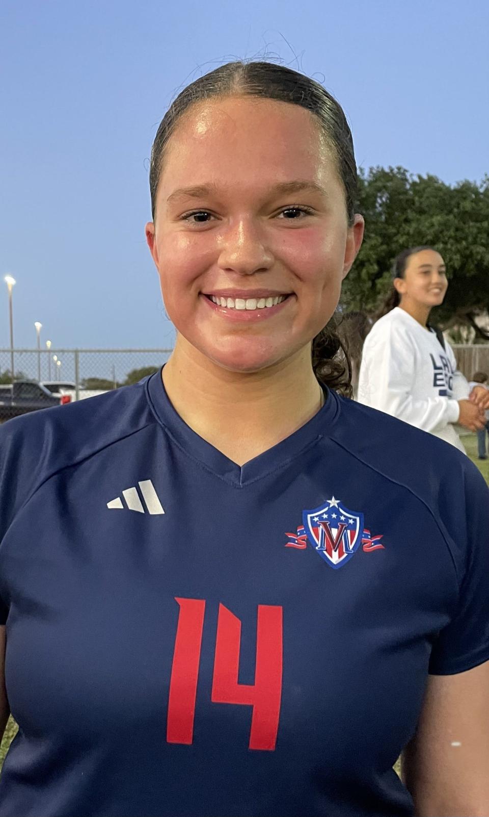 Veterans Memorial's Kylie Russell scored the go-ahead goal in the 80th to lift the Lady Eagles to a 3-2 bi-district win against Mission Veterans Memorial.