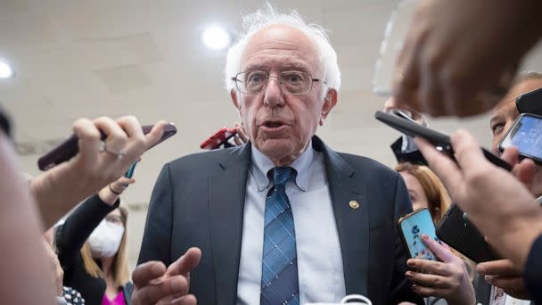 PHOTO: Sen. Bernie Sanders speaks with reporters on his way to a vote at the U.S. Capitol, Sept. 27, 2022.  (Politico via AP, FILES)