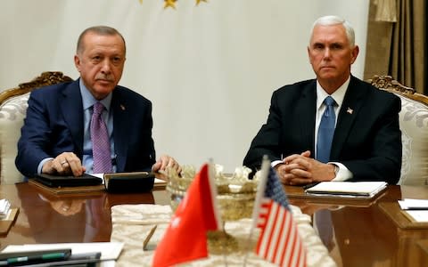 Mike Pence announced the deal after meeting Recep Tayyip Erdogan   - Credit: REUTERS/Huseyin Aldemir