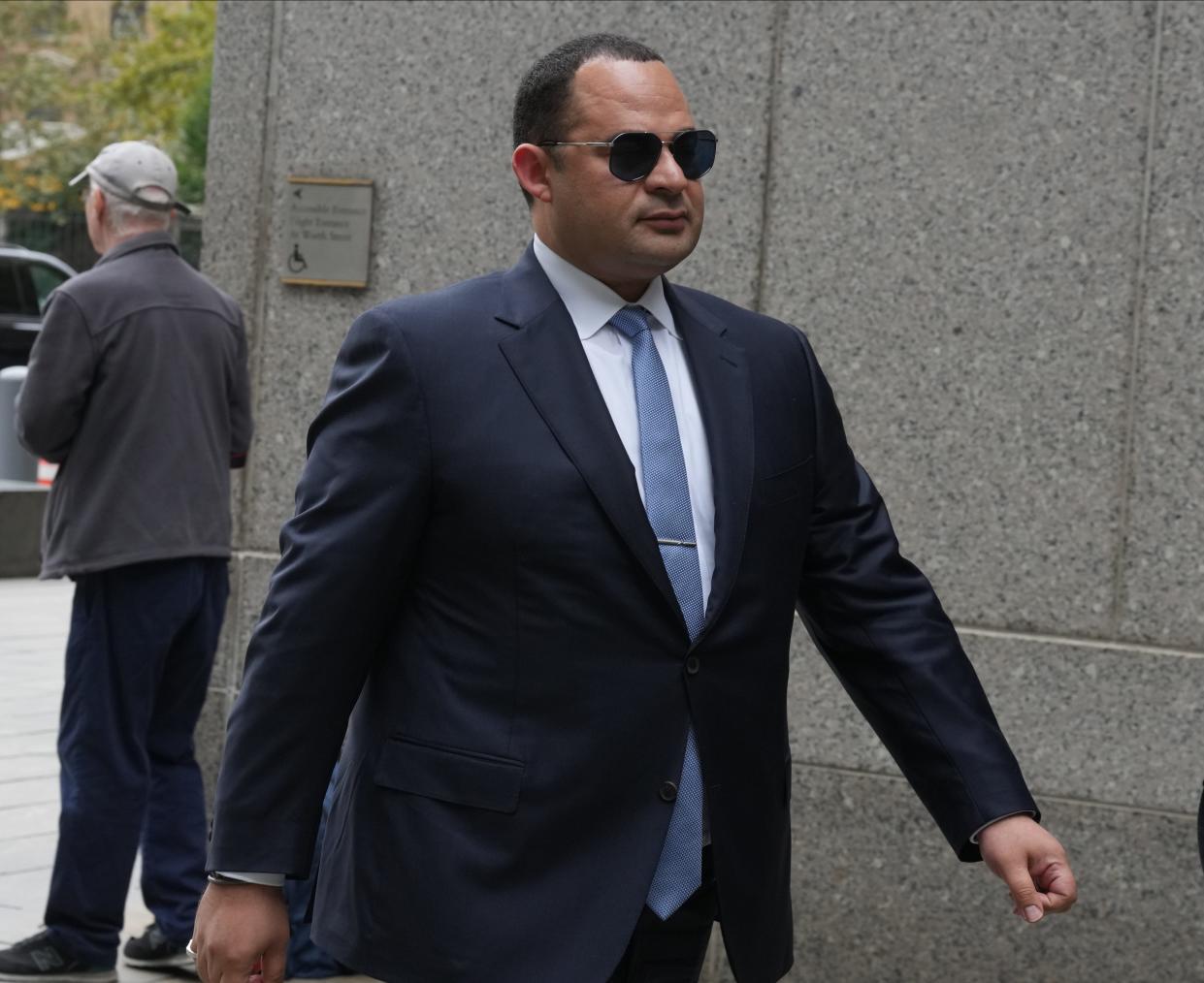 Manhattan, NY — October 18, 2023 -- Wael Hana, involved in the bribery case involving Senator Robert Menendez enters the Federal Courthouse in lower Manhattan for a hearing on corruption charges.