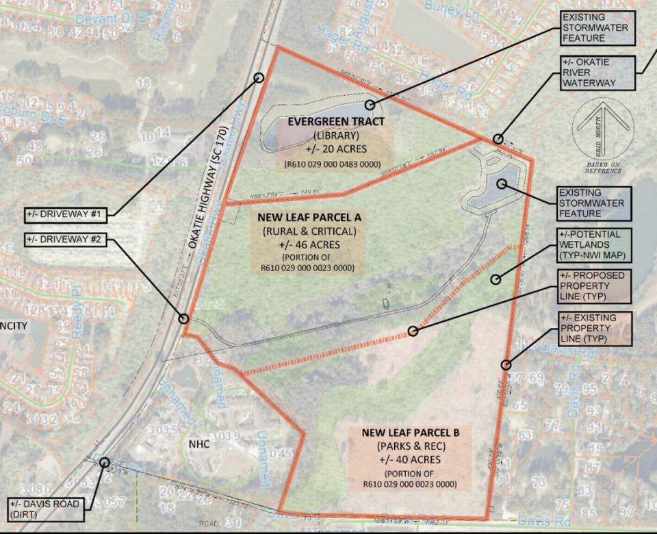 The evergreen tract and New Leaf Parcel B will no long be in the Rural and Critical Lands program. Parcel A of New Leaf will remain. Beaufort County