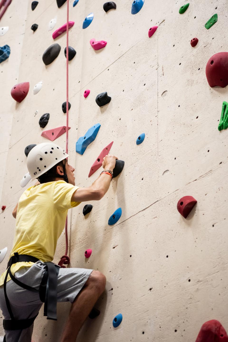 Jagger Packlaian, of Doylestown, participates in an excursion to the Doylestown Rock Gym in Doylestown Township, as part of The Next Step Program's Explore Bucks County program, on Wednesday, July 20, 2022.