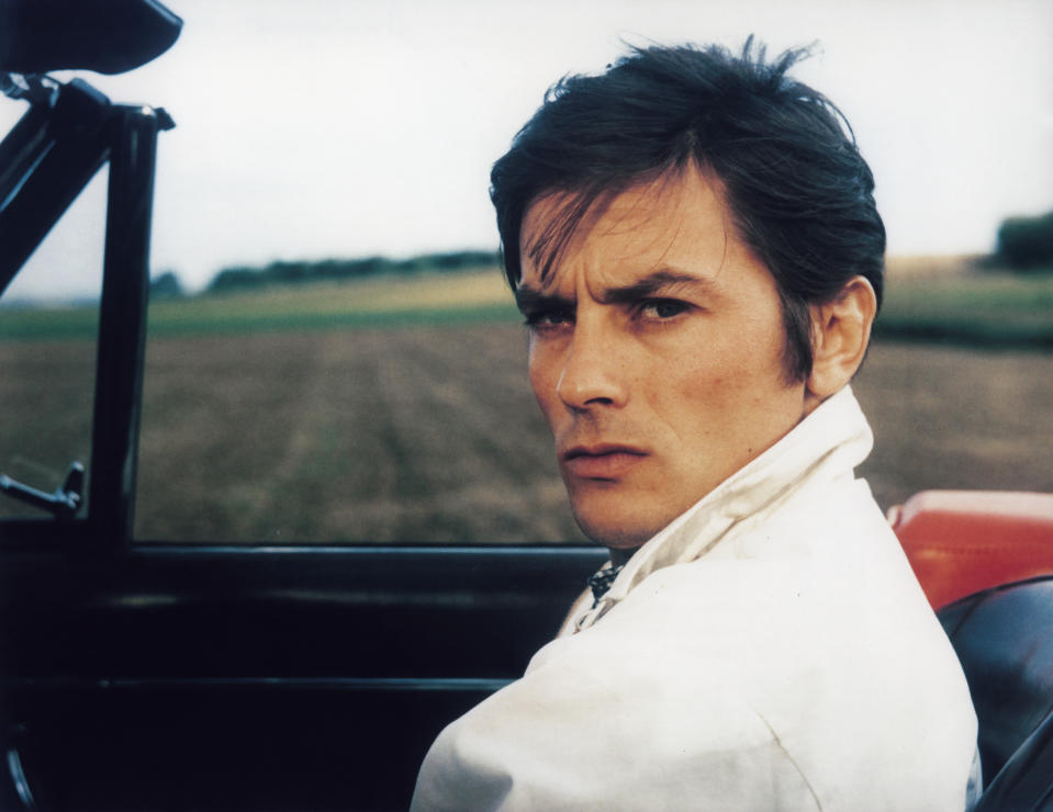 <p>French actor Alain Delon on the set of Diaboliquement vôtre, directed by Julien Duvivier. (Photo by Sunset Boulevard/Corbis via Getty Images)</p>
