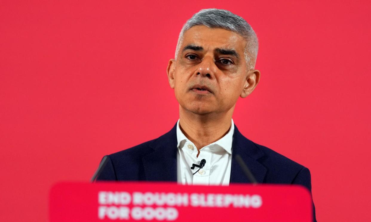 <span>Sadiq Khan will launch his ‘sager, fairer, green London’ manifesto in south-east London on Thursday.</span><span>Photograph: Carl Court/Getty Images</span>