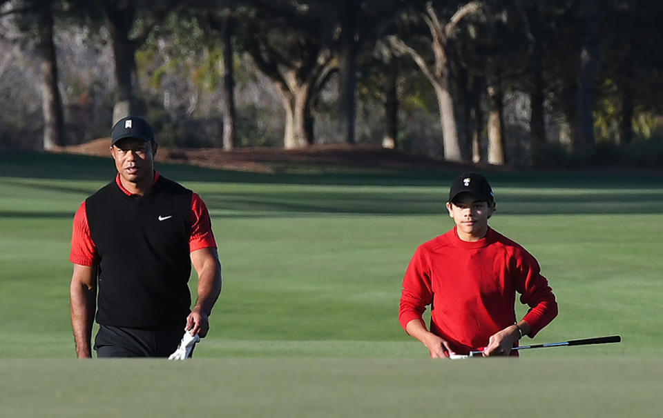 Tiger en Charlie Woods zullen opnieuw samenwerken.  (Paul Hennessy/SOPA Images/LightRocket via Getty Images)