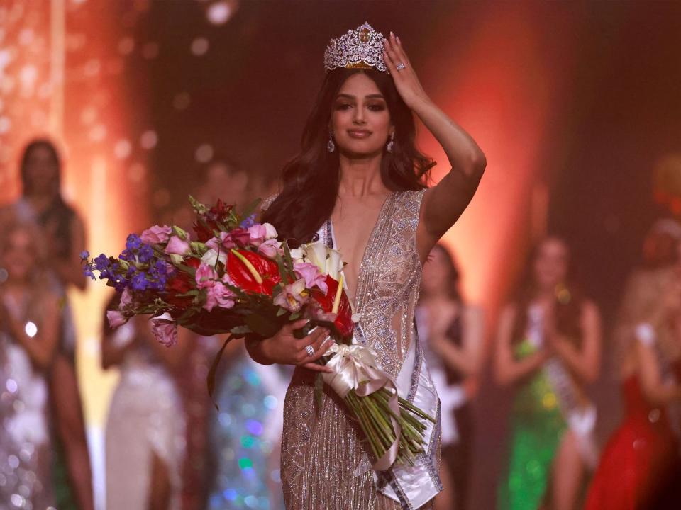 Miss India Harnaaz Sandhu is crowned Miss Universe in Eilat, Israel, on December 13, 2021.