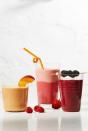 <p>Our go-to smoothie formula? Purée fresh fruit with yogurt and milk! Or, make multiple batches and layer two flavors in one glass for an Insta-worthy effect.</p><p>Get the<strong> <a href="https://www.goodhousekeeping.com/food-recipes/a34236605/how-to-make-a-smoothie-recipe/" rel="nofollow noopener" target="_blank" data-ylk="slk:Super-Simple Smoothies recipe;elm:context_link;itc:0;sec:content-canvas" class="link ">Super-Simple Smoothies recipe</a></strong>.<br></p>