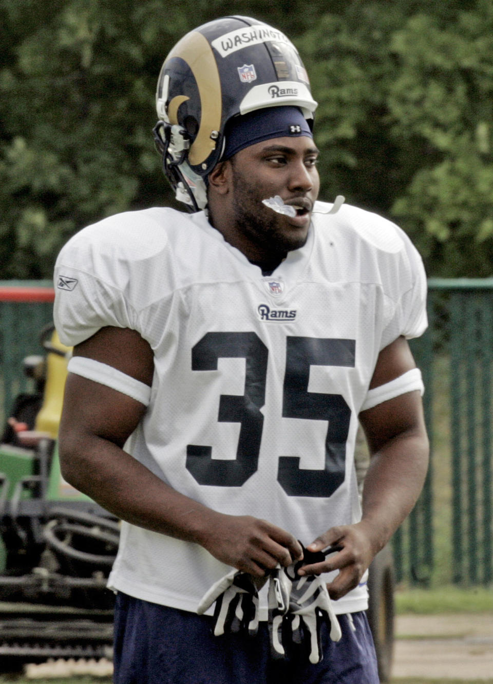 ** FILE ** St. Louis Rams running back John David Washington heads to practice at summer training camp in St. Louis, in this Thursday, July  27, 2006 file photo. Washington, the son of actor Denzel Washington, is scheduled to play for Hamburg Sea Devils in this seasons NFL Europe campaign. (AP Photo/James A. Finley)