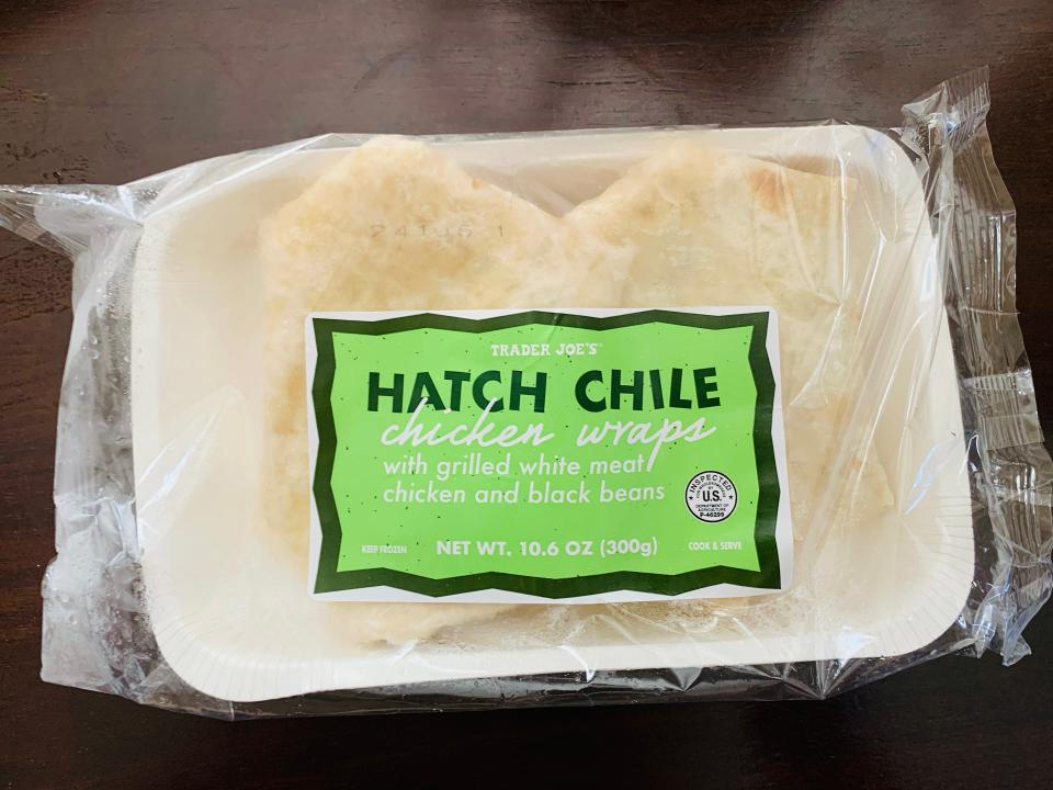 Trader Joe's hatch chili burritos in original clear packaging