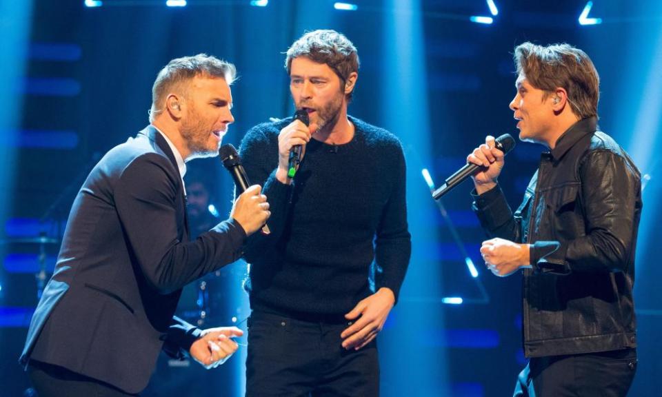 Take three … from left, Gary Barlow, Howard Donald and Mark Owen.