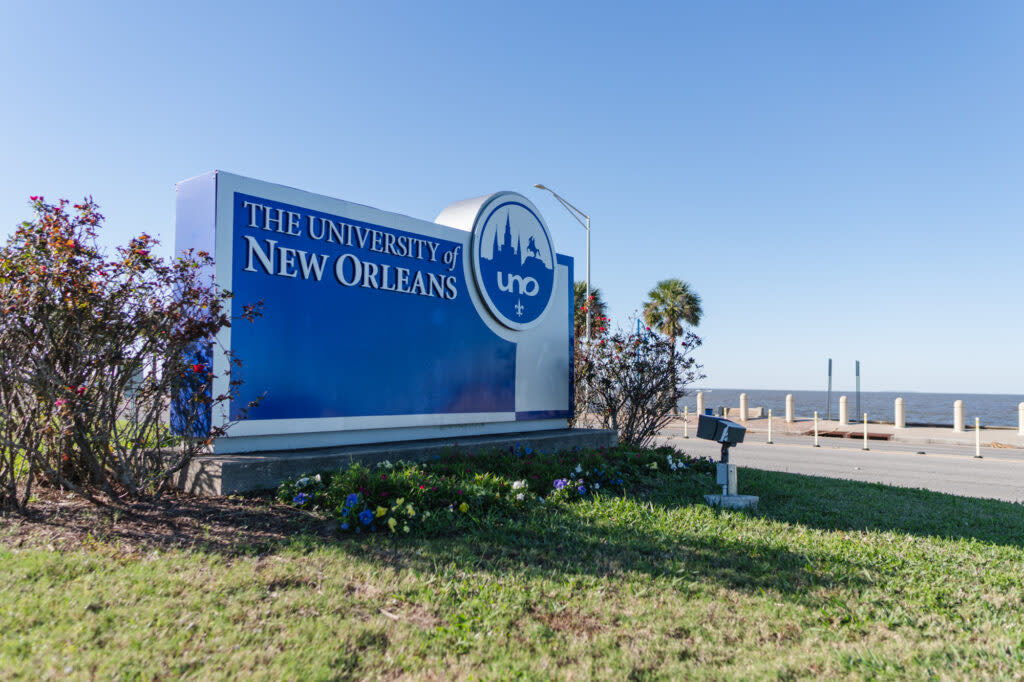 The University of New Orleans sign Dec. 15, 2022, at the lakefront campus entrance on Lakeshore Drive.