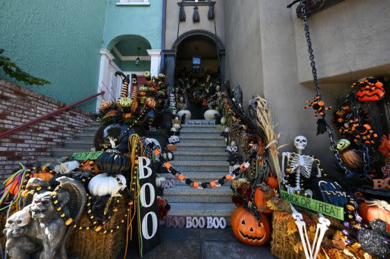 Halloween decorations are seen outside of a house in San Francisco, California, on October 17, 2023.<span class="copyright">Tayfun Coskun—Anadolu/ Getty Images</span>