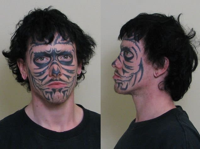 Roberts and his skeleton-like face tattoo allegedly burglarized 28 storage lockers in Godfrey, Ill. Madison County Capt. Mike Dixon told a local paper that Roberts' appearance was <a href="http://www.huffingtonpost.com/2013/03/11/skeleton-face-tattoo-burglar-adam-roberts_n_2852374.html?utm_hp_ref=crime&ir=Crime&ncid=edlinkusaolp00000008" target="_blank">"the oddest thing I've ever seen in 20-plus years of law enforcement."</a>
