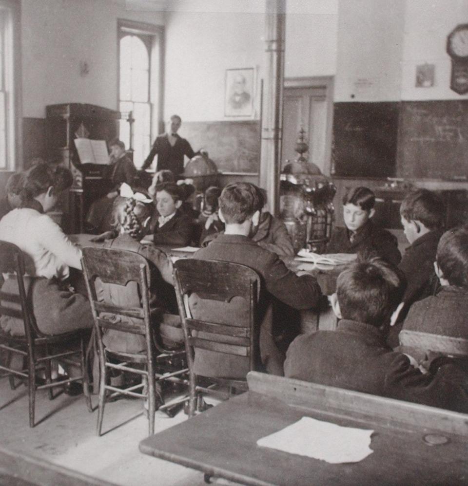A 1900 photo of a class inside the Halfway Schoolhouse in what is now Eastpointe.
