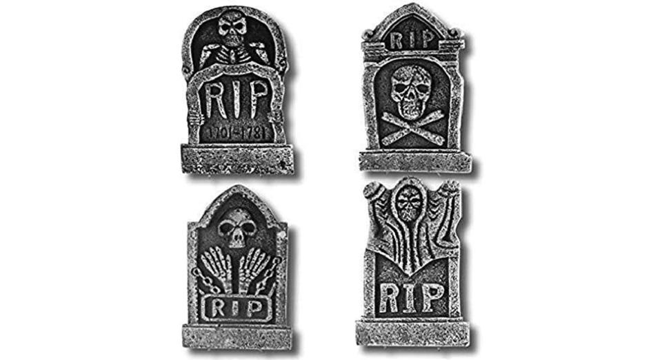 Prextex Pack of 4 Halloween Décor 17” RIP Graveyard Lightweight Foam Tombstone