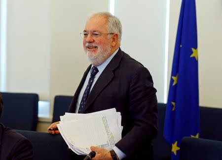 European Climate Action and Energy Commissioner Miguel Arias Canete attends a news conference in Beijing, China March 30, 2017. REUTERS/Thomas Peter