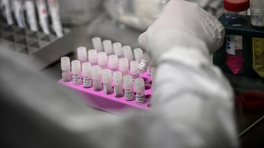 A lab technician at the Pasteur Institute in Paris works on genome sequencing for SARS-CoV-2 and its variants in Jan. 2021. (Christophe Archambault/AFP via Getty Images)