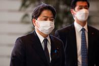 Japan's Foreign Minister Yoshimasa Hayashi arrives at Prime Minister Fumio Kishida's official residence in Tokyo