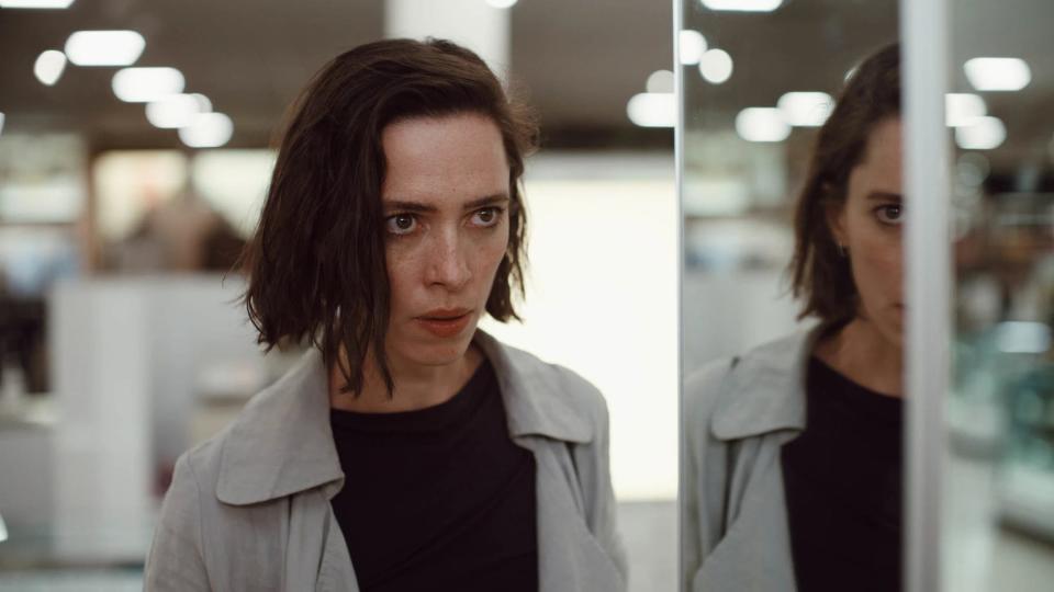 Rebecca Hall stars in the psychological thriller "Resurrection," which concerns the return of an abusive ex-boyfriend (Tim Roth) after two decades.