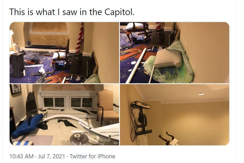 A screen grab of the photos Sen. Sherrod Brown took of the damage to the Capitol Jan. 7