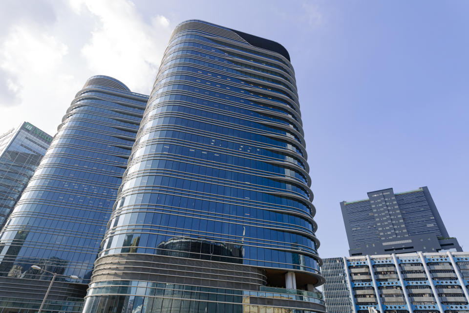 The Quayside, Hong Kong - Sep 25, 2020: The Quayside in Kowloon East, Hong Kong is an A joint venture between Link REIT and Nan Fung Development. Constructed by Gammon Construction Limited in 2019, this A-grade office is built with the incarnation of sustainability.