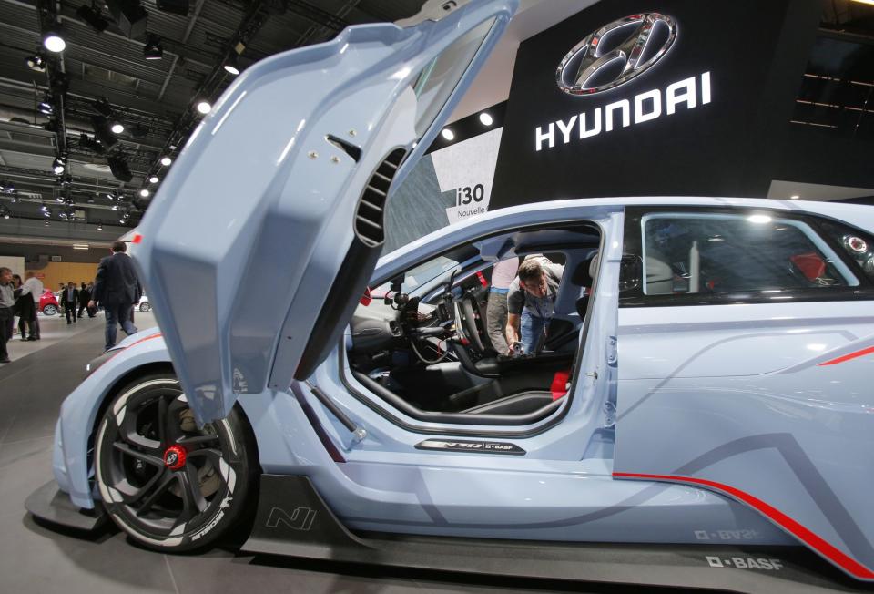 <p>Hyundai RN30 <br> Lacking a performance car in its lineup, the Korean automaker unveiled the sleek RN30 concept, which is powered by a high-performance turbocharged 2.0 liter, four-cylinder engine, according to Autoguide.com. <br> (AP Photo/Michel Euler) </p>
