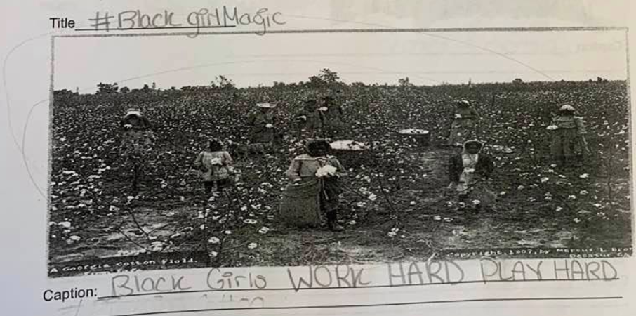 A teacher at a Long Island middle school is under investigation for asking students to write "funny" captions under photos of enslaved people. (Photo: Facebook)
