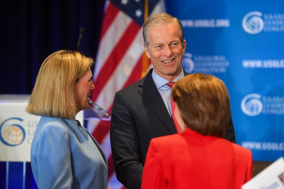 U.S. Sen. John Thune speaks during a U.S Global Leadership Coalition event on Wednesday, March 27, 2024 at Sanford Event Barn in Sioux Falls.