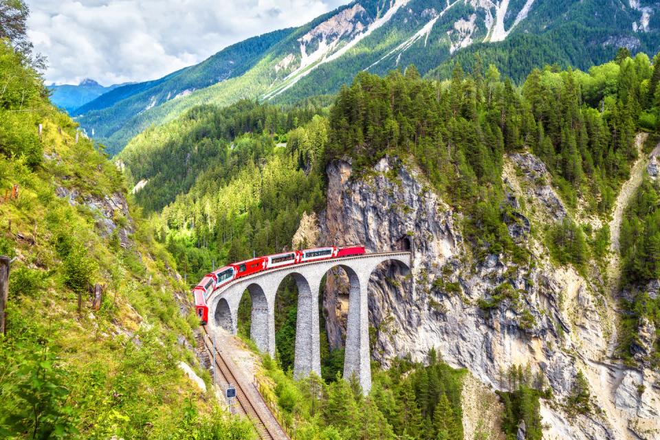 <p>If autumn is your favourite time for a holiday in Europe, you won't be disappointed. The Swiss Alps is worth considering for its iconic red train the Glacier Express, which takes you through amazing forests, over bridges and past dramatic mountains. </p><p>You won't want to put down your camera for a second as you take in the autumnal scenes and see how magical this corner of Europe looks during the picturesque season.</p><p><strong>Try it:</strong> Combine your ride on the Glacier Express with a day in Switzerland's capital Bern and a cruise on Lake Thun.</p><p><a class="link " href="https://www.goodhousekeepingholidays.com/tours/switzerland-swiss-alps-glacier-express-tour" rel="nofollow noopener" target="_blank" data-ylk="slk:FIND OUT MORE">FIND OUT MORE</a></p>