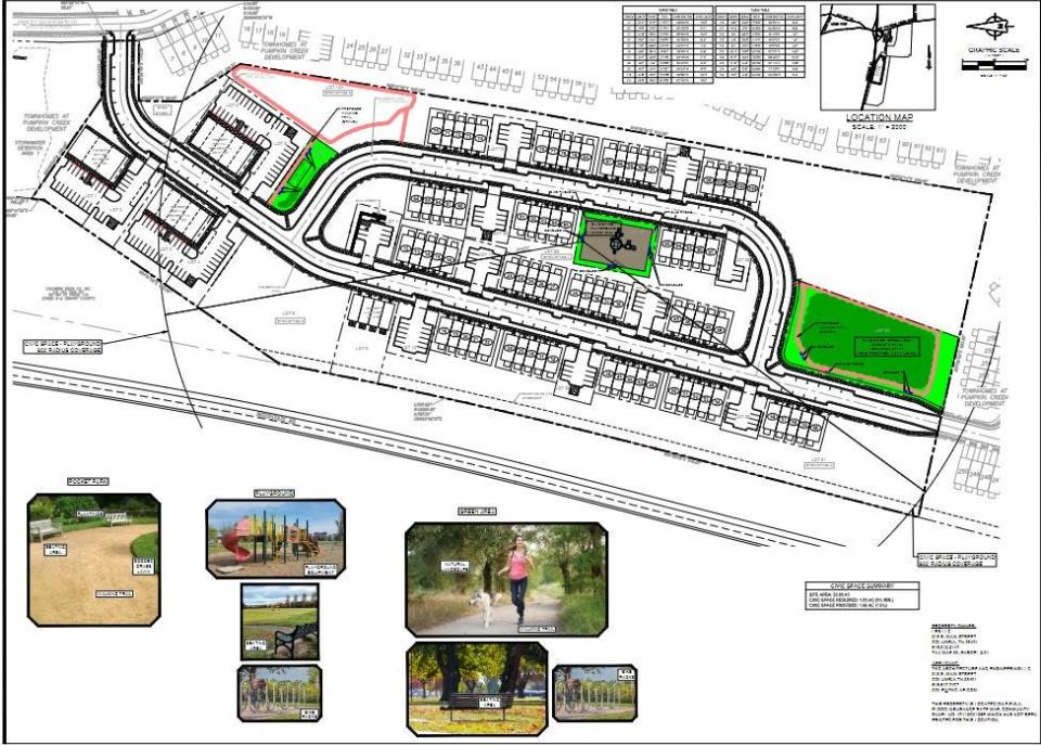 Amenities at the proposed Columbia Bluffs include a walking trail, clubhouse with two swimming pools, two dog parks, multi-purpose fields and a community garden.