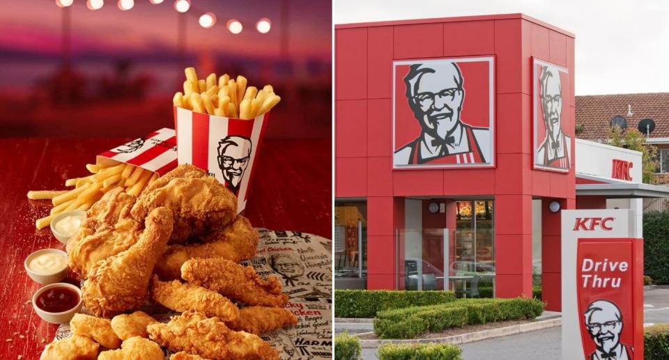 KFC menu items on table alongside drive through