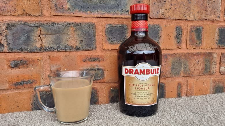 Bottle of Drambuie with coffee